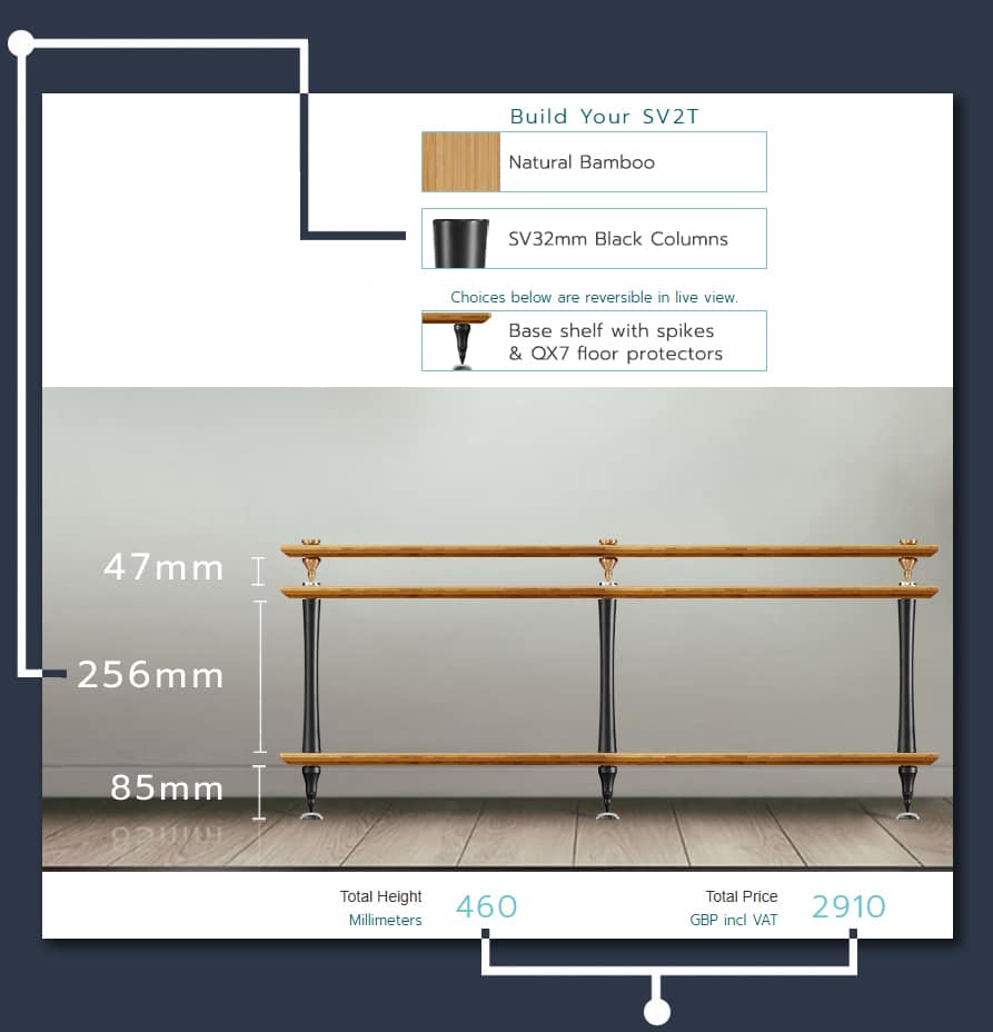 Custom web coding for hifi rack product builder